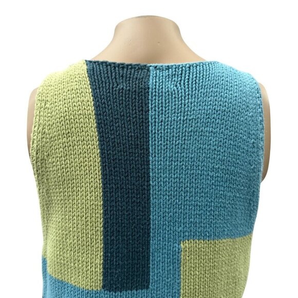 Brooks Brothers Womens Tank Top Knit Color Block Blue Green Cotton Blend Retro M - Picture 8 of 9